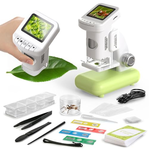 WSDMIC 1200X Microscope for Kids 4K with 2 inch Screen STEM Digital Science Kit Rechargeable Handheld Mini Pocket Children Students Slides Portable Gift for Kids Ages 6 to 12 (Green)