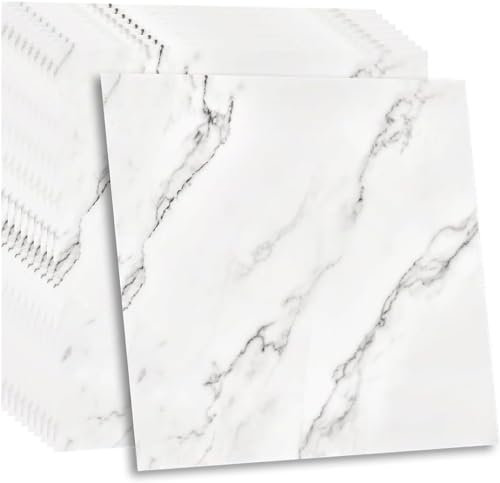 Marble Stick on Tiles, 40Pcs Tile Stickers Self Adhesive Wall Tiles, Bathroom Wall Panels PVC Cladding Shower Wet Walls Tile Marble Effect Decor Tiles Sticker 30CM (Earl Grey)