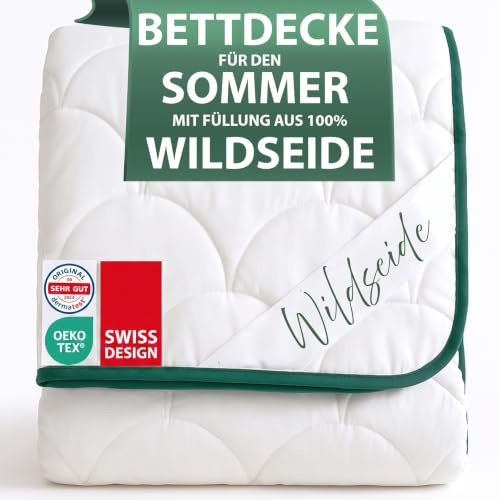 Welldora Premium Sommerdecke 200x200, Füllung 100% Wildseide, Oeko-Tex | Luxuriöse Sommer Bettdecke mit kühlender Wildseide | Luftige Kühldecke | Ideal für Allergiker geeignet | Schweizer Marke