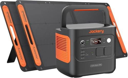 Jackery E2000 v2 Station Électrique Portable avec 2x100W Panneau Solaires | 2042Wh/2200W (Max 4400W) LiFePO4 Batterie, Charge Rapide de 0-80% en 52 Min pour Camping, RV, Urgence