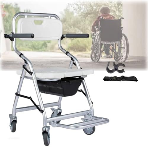 Duschstuhl mit Rollen, Ergonomisch wasserabweisend Toilettenstuhl für Senioren, Leichtgewicht Badestuhl für Verschiedene Bedürfnisse, Bis 120 kg Belastbar, Langlebig Duschstuhl