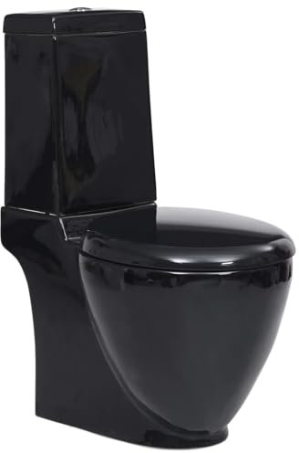 Snsowed Vaso WC in Ceramica da Bagno Rotondo Base con Scarico Nero,Articoli Idraulici,WC e Bidet,WC-141136