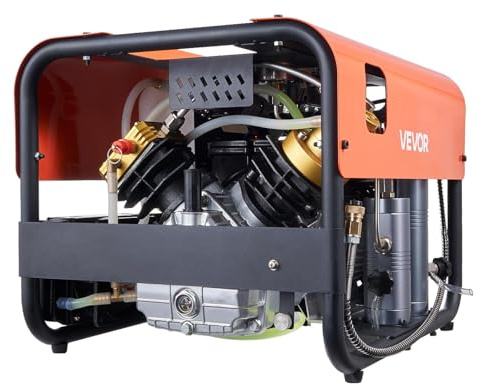 VEVOR PCP Air Compressor, 4500PSI/30Mpa Diving Scuba Tank Air Compressor, Double Cylinder Auto-Stop PCP Diving Compressor with Built-in Water & Fan Cooling System for Paintball, Air Rifle, Scuba Tanks