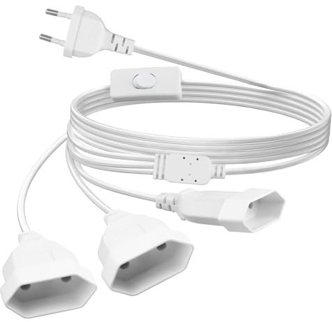 GZGXKJ 2M Alargador Enchufe Euro 3 en 1 Pequeño Cable de Extensión Eléctrica con Interruptor Extension Cord 0.75 mm² Alargador Enchufe Plano para TV Ordenador Impresora (Blanco 2,5A/250V)