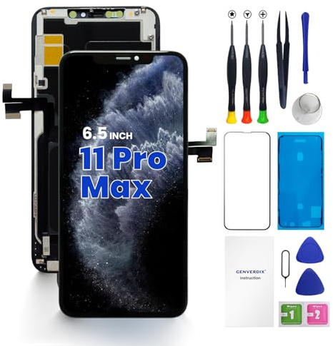 Genverdix Écran pour iPhone 11 Pro Max - 6.5 Pouce HD Kit Réparation Écran LCD DIY, Entièrement Compatible avec Face ID, Couleurs Vives, Haute Définition, Livré avec Les Outils d'Installation