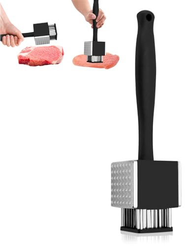 Upgrade Fleischklopfer, Fleischhammer und Fleischnadel, 2-in-1 doppelseitiger Fleischhammer, Zartmacher mit 42 ultra-scharfen Edelstahlklingennadeln, zum Zartmachen von Steak, Rind, Huhn