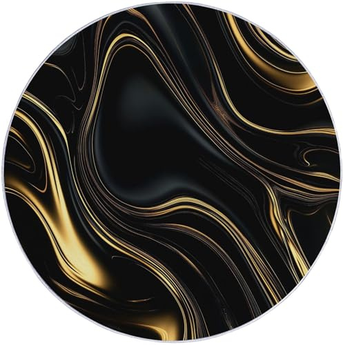 Genérico Alfombra Redonda 180 cm, Metal Líquido Abstracto, Alfombra Decorativa Antideslizante para Sala de Estar, Dormitorio, Cocina, balcón, Interior, Negro Dorado