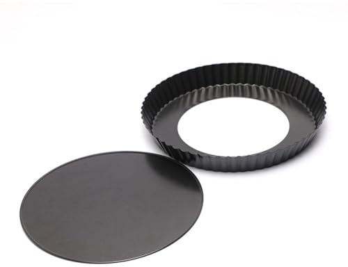 Moule à tarte cannelé de 22 cm avec base amovible, plaque de cuisson antiadhésive en acier carbone pour tartes, flans, gâteaux et pizzas, moule à gâteau rond de 22 cm pour four