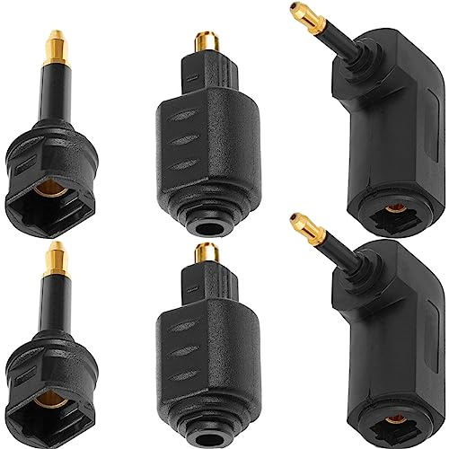HAAMNING7 6 piezas de fibra óptica Toslink a mini adaptador de enchufe digital Toslink de 0.138 in, mini conector de audio óptico hembra a macho, convertidor de ángulo recto de 90 grados