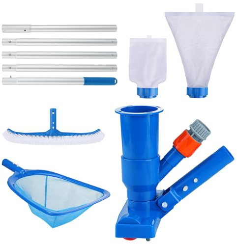 3-in-1 Portable Pool Cleaning Kit for Above Ground Pools - Includes Vacuum Cleaner with Mesh Bags, Brush, Skimmer Nets, 6.2ft Adjustable Pole for Spas, Inflatable or Frame Swimming Pools Maintenance