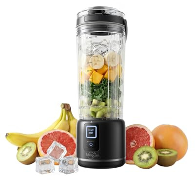 Sangcon Tragbarer Mixer 500ml, Smoothie Maker USB Wiederaufladbar, Mini Standmixer für Fitness, Büro & Reisen, Personal Blender mit 6 Klingen & 2 Modi, Zerkleinert Eis & Gefrorene Früchte, Schwarz