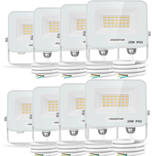 Aigostar Foco LED Exterior 20w, 1650LM Foco Proyector LED, IP65 Impermeable Luz de Seguridad, Natural 4000K Luces led exterior, Para Jardín, Patio, Garaje, Paquete de 8