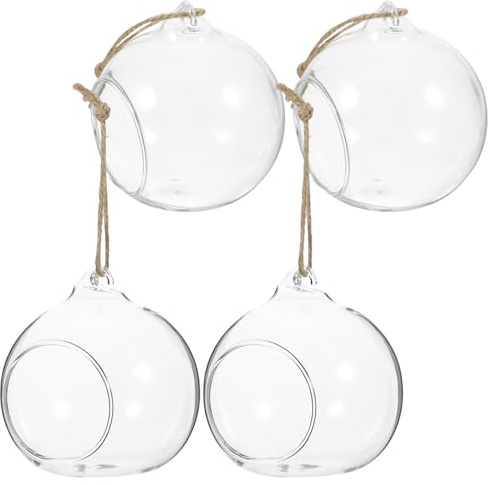 Hemoton 5 StüCk Glaskugel Zum AufhäNgen Transparentes Glas | Transparentes Glas, 1.2 M Hanfseil, Kleine Halterung, Luftzirkulation