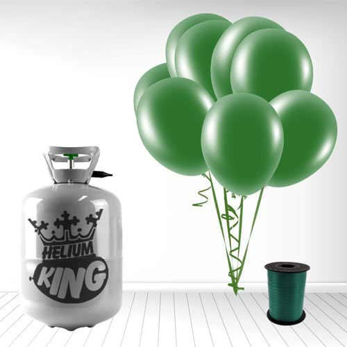 Disposable Helium Gas Cylinder with 30 Forest Green Balloons and Curling Ribbon included