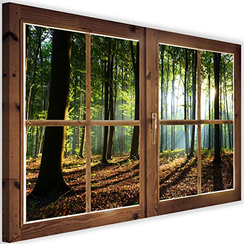 Feeby Cuadro en Lienzo XXL Ventana Falsa 120x80 cm 1 Pieza Impresión Artística Calidad Fotografica Imagen Decoración de Pared Salon Dormitorio Cocina Oficina Pasillo Bosque Otono Multi