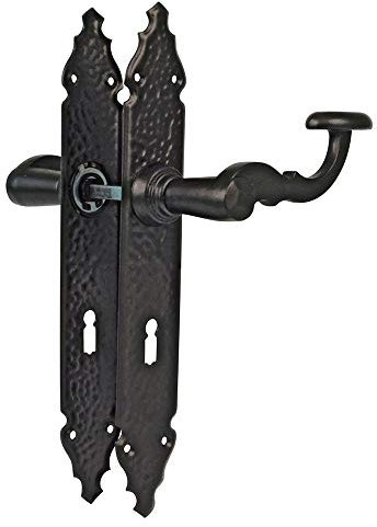 Türdrücker Türgriff Türbeschlag Drückergarnitur Schmiedeeisen Optik Schwarz matt Buntbart oder Profilzylinder (Buntbart) Deutsche DIN-Norm 72mm