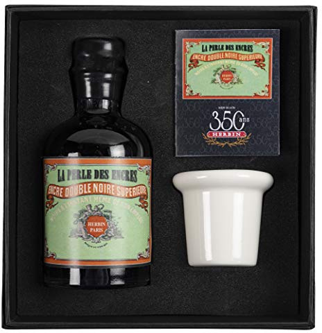 Jacques Herbin 27909T - Un coffret encrier spécial 350 ans comprenant un encrier en porcelaine, une notice et un flacon d'encre 100 ml couleur Perle noire