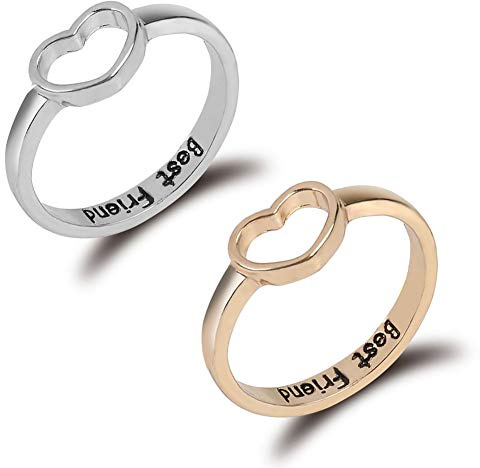 Hewill Love Heart Friendship Rings Set for Women Men Geometric Best Friend BFF Promise Rings for 2 Friendship Gift Jewelry Christmas