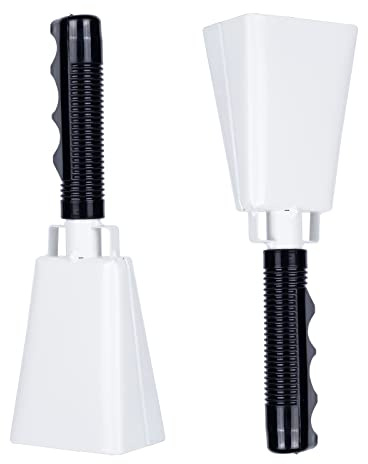 Steel Cowbell with Handle 8 Inch Cow Bells Noise Makers, 2 Pack Large Cowbells for Sporting Events, Hand Percussion Cowbells Cheering Bell for Football Game Party Concert Graduation School (White)