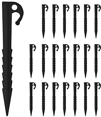 SZCXDKJ 20 picchetti in plastica resistente, picchetti da campeggio per tende e teloni da giardino, colore nero