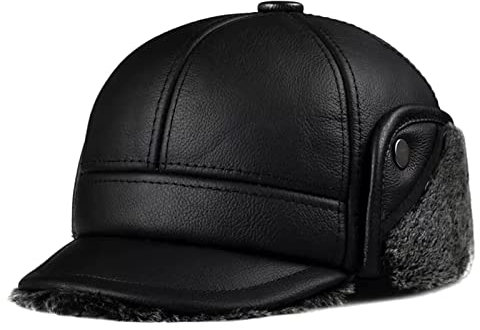 DongBao Leder Baseball Mütze Herren Winter Hut Ohrenschützer Trapper Mütze Warm Kunst Fellmütze Bomber Hut mit Ohrenklappen
