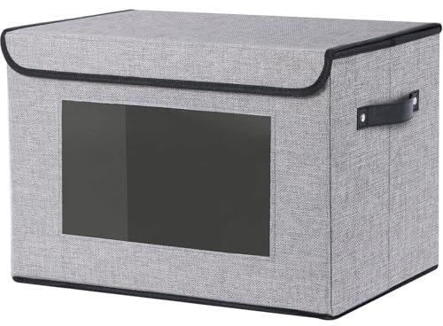YheenLf 1 pezzi Contenitori per Armadio Salvaspazio, Scatola con Coperchio con Finestra Trasparente, Utilizzato per Riporre Vestiti, Scarpe, Grigio, 33×23×20 cm