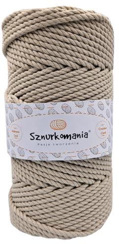 Filato macramè, 5 mm, 100 m, 3ply, in diversi colori, filato di cotone, 5 mm, 3PLY, cordoncino macramè, corda di cotone, corda di cotone, uncinetto (beige chiaro)