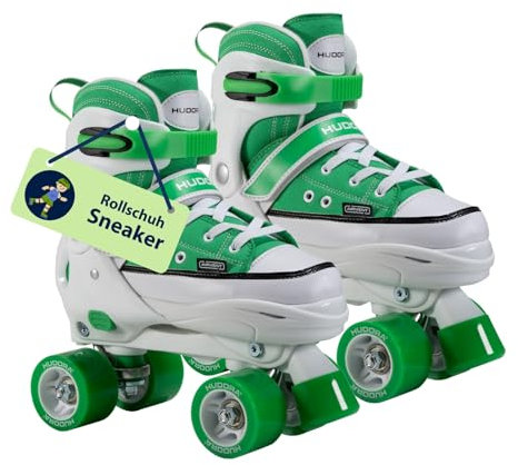 HUDORA Roller Skates Sneaker in versch. Farben & Größen - Kinder Rollschuhe über 4 Größen verstellbar - Rollschuhe für Kinder & Jugendliche - Roller Schuhe mit 4 austauschbaren Innensohlen