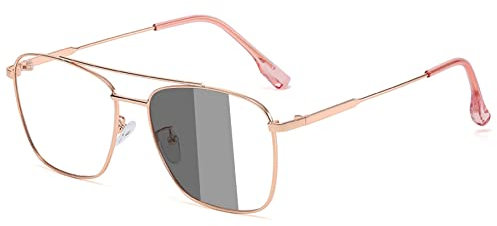 Lanomi Retro Pilotenbrille Blaulichtfilter Brille Metall Photochrome Sonnenbrille Damen Herren Brillenfassungen UV402 Schutz Anti Müdigkeit Brillen ohne Stärke Gold