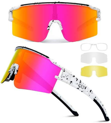 SPOSUNE Polarized Cycling Glasses with 3 Interchangeable Lenses for Women Men, TR90 Sports Sunglasses Running Baseball