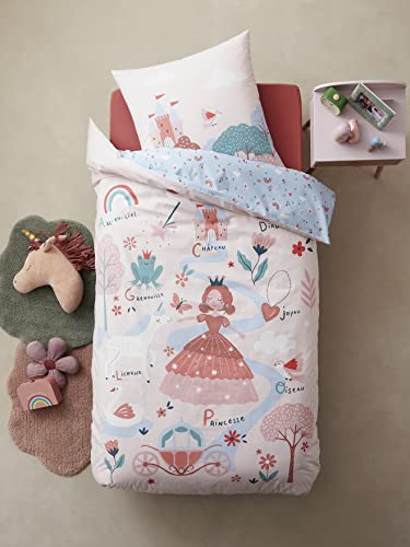 Vertbaudet Kinder Bettwäsche-Set „ABC-Prinzessin“ Oeko-Tex dunkelrosa 140X200 50X75