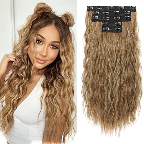 REECHO Clip in Extensions, 5 Teile Haarverlängerungen zum Einclipsen dicke lange lockere Wellen Haarverlängerungen Unsichtbare Spitze Flechte Natürliche weiche haarteile für Frauen