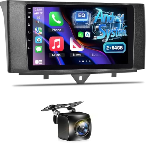 NHOPEEW 2+64G Android Autoradio für Mercedes Benz Smart Fortwo 2011-2015 mit Wireless Carplay und Android Auto - WiFi GPS Mirror Link Split Screen Lenkradsteuerung FM RDS + Rückfahrkamera