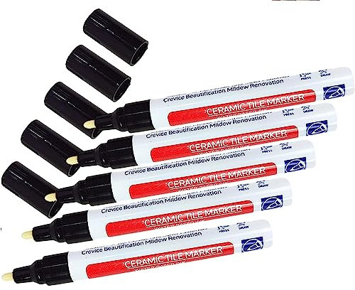 5pcs Grout Reviver Pen, White Grouting Tiles Pens,Grout Pen for Restoring Bathroom Grout Joints, Easy to Use Tile Grout Pen, Grout for Restoring Discoloured & Faded Joints (Black)