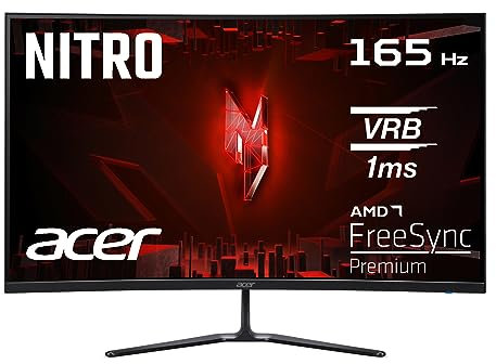 acer Nitro ED320QRS3 - Monitor da gioco, 31,5, Full HD, 165 Hz, 5 ms (GTG), 2 x HDMI 2.0, DP 1.4, curvo, DP/HDMI FreeSync Premium, nero