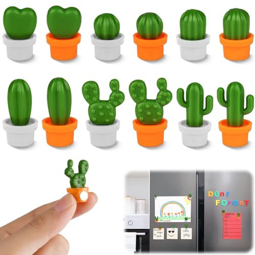 AUAUY 12PCS 3D Mini Cactus Fridge Magnets, Strong and Cute for Whiteboard, Office, Kitchen, Home Decor, Refrigerator Use - Creative Magnetic Stickers for Adults and Toddlers