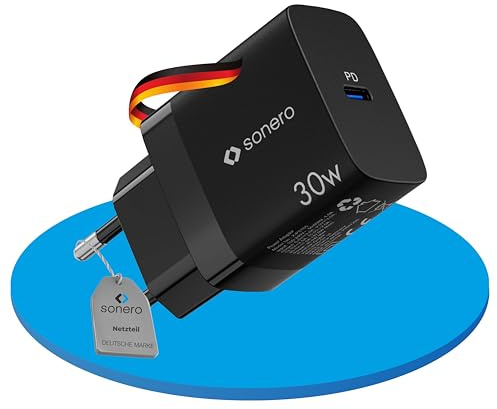 sonero chargeur USB-C, 1x 30 watts port USB-C, GaN chargeur rapide, alimentation USB, chargeur de téléphone portable avec détection automatique du courant de charge, noir