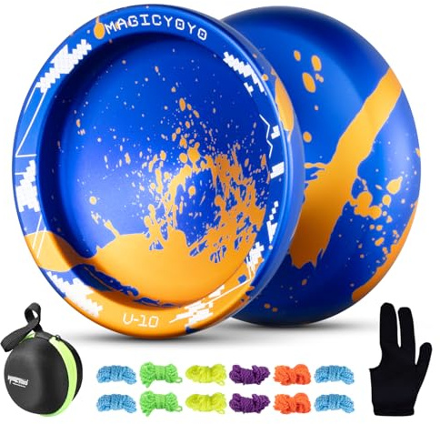 MAGICYOYO Profi JoJo V10, Unresponsives Yoyo für Fortgeschrittene, Finger-Spin Tricks JoJo, Metall Yoyo mit 12 Schnüren, Tasche & Handschuh, Für Kinder & Erwachsene