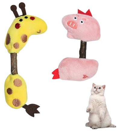 Andiker Silvervine Kaustöcke, 2Pcs Katze Katzenminze Sticks mit Silvervine Sticks für Innenkatzen, Natürliches Molar Stick Katzenspielzeug für Katzenzähne Reinigung Kauen (Rosa+Gelb)