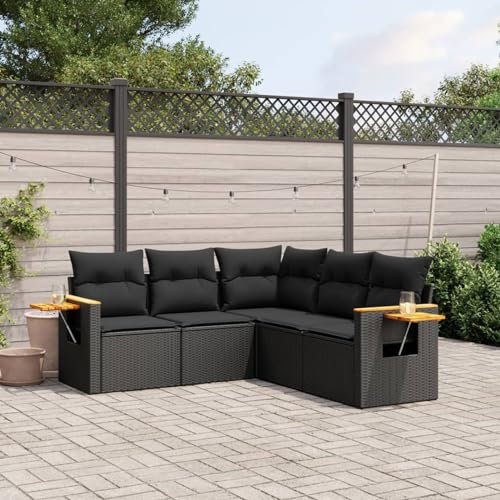 Faroom Balkon Ecklounge mit Stauraum Gartenlounge Klein Balkon Lounge Balkonsofa Kleiner Balkon Sitzecke Balkon Loungemöbel Gartensofa Ecksofa Balkonmöbel Schwarz 5-tlg-Type-A103