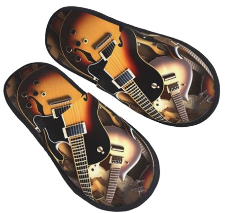 Unisexe Chaussons Homme Femme Musique Guitare Chaussons Pour Homme Et Femme Chaude Slippers Hotel Lavable Pantoufles De Spa Pour Hôtel Salon Maison L