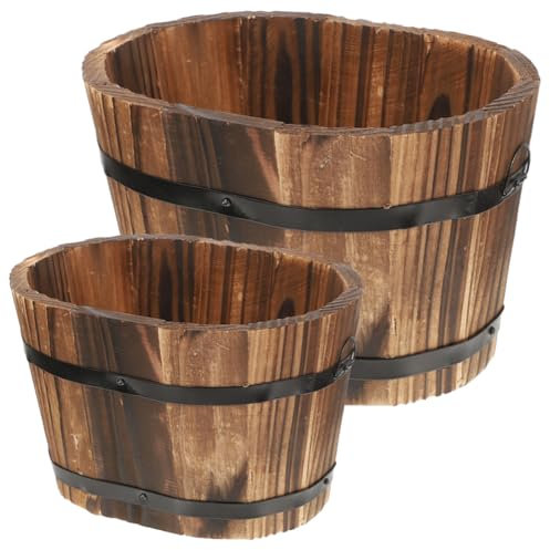 POPETPOP 2stücke Vintage Holzblumentöpfe Rustikale Dekorative Blumentöpfe Aus Karbonisiertem Holz Für Künstliche Blumen Und Pflanzen Für Balkon Und Innendekoration