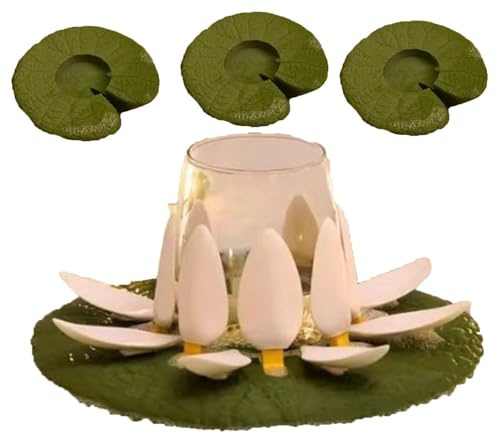 THUCHENYUC Bath Lilies Wine Lily and CandleLily Bath Wine Holder Lily Pad for the Bath Wine Glass Holder Bathroom Wine Glass Lotus Stand Tealight Candle Holder(Wine Lily and 3pcs Candle Lily)