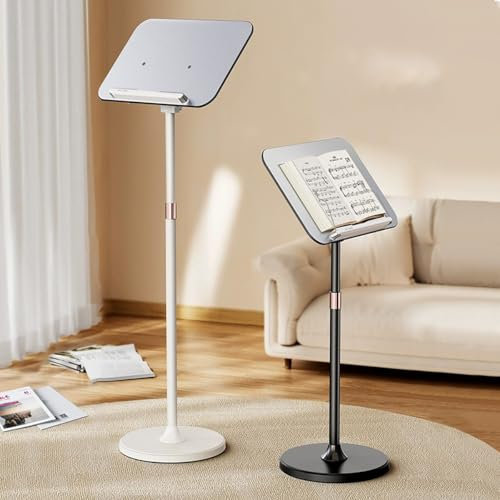 Höhenverstellbares Stehpodium mit großem Regal, abgewinkelte Oberfläche und Lippe, mobiler Rednerpult, Schreibtisch für Kirchen, Klassenzimmer, Konferenzen, Hochzeiten, Weiß (70 - 100 cm)