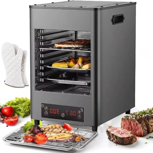 Asador Comercial Interior 1900 W, 8 Capas Asador Eléctrico Para Carnes, Ahumador Automático Carnes 1450 °F, Asador De Mesa Con Temperatura Ajustable,Darkgray