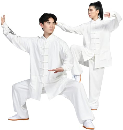 DAYKET Kampfsportbekleidung für Herren, traditionelle chinesische Uniformen für Tai Chi und Wing Chun, Unisex-Langarm-Kung-Fu-Anzug für Damen,White-S
