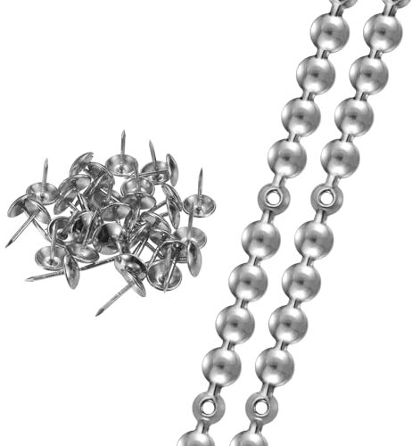 sourcing map 2 Pcs Upholstery Tacks Strips, 3.28ft Decorative Nails Strips D11mm Glossy Nail Trims for Furniture Sofa Headboard Chair DIY Crafts with Upholstery Nails, Silver