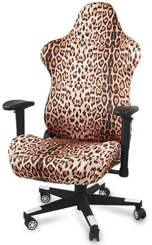 WYLEBER Elástica Funda para Silla de Gaming,Extraíble Antideslizante Fundas para Sillas de Juego con Base Elástica para Sillón Giratorio,Protector para Silla de Ordenador de Oficina(Leopard Print)