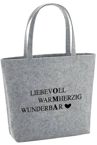 Huuraa Filzshopper Liebevoll Warmherzig Wunderbar Oma Geschenk | Große Filz Einkaufstasche 22 Liter Shopper Filztasche Geschenkidee herausnehmbarer Tasche innen