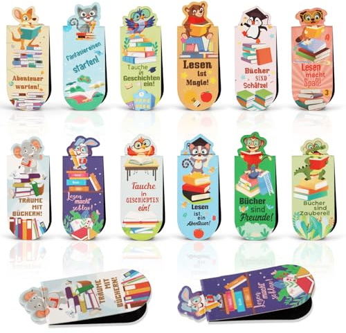 24 Stück Magnetische Lesezeichen Tiere, Lesezeichen Magnetisch Kinder, Mitgebsel Kindergeburtstag Gastgeschenke für Kinder，Magnetlesezeichen für Schüler, Schultüte Füllung
